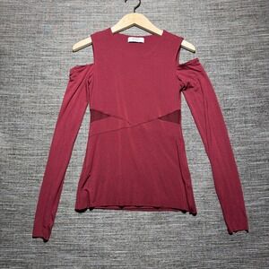 Bailey/44 Top Womens Small Burgundy LS Cold Shoulder Mesh Cutout NOR-C029